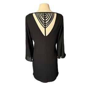 LBD Little Black Dress Back Cut Out Bell Sleeves Medium Shift Flowy
